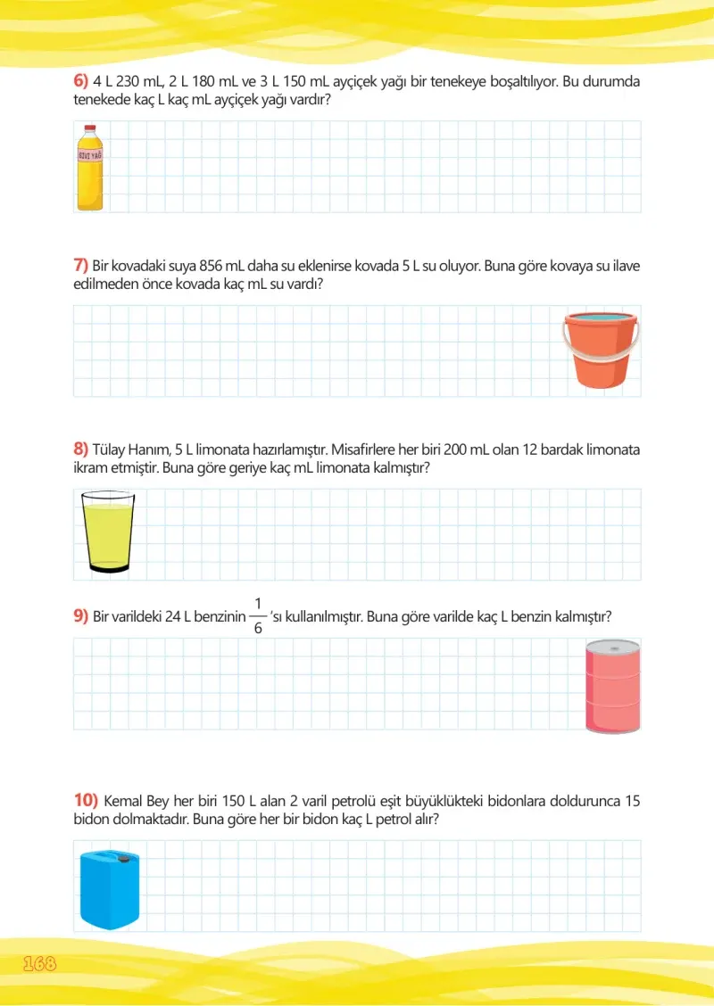 4. Sınıf Matematik Ders Kitabı Cevapları Meb Yayınları Çalışma Kitabı 1 Sayfa 168