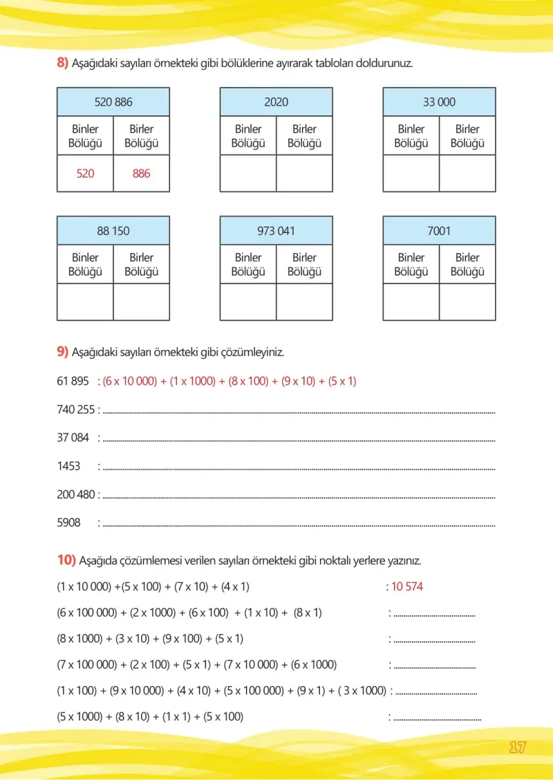 4. Sınıf Matematik Ders Kitabı Cevapları Meb Yayınları Çalışma Kitabı 1 Sayfa 17