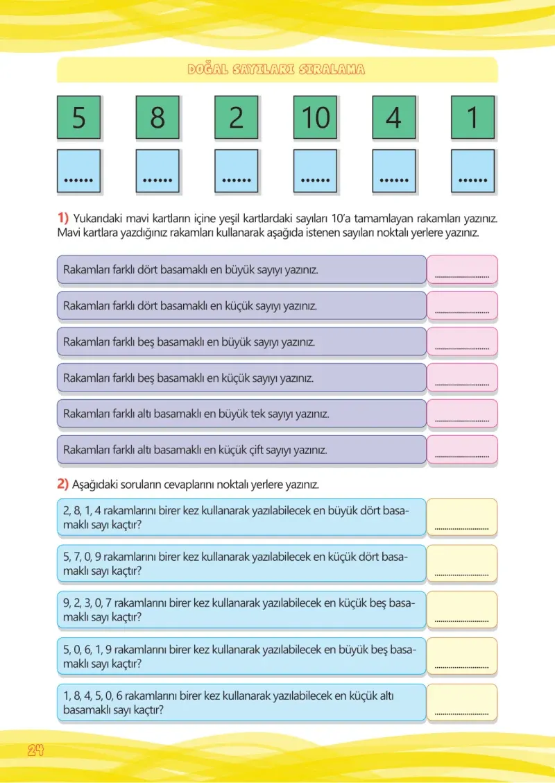 4. Sınıf Matematik Ders Kitabı Cevapları Meb Yayınları Çalışma Kitabı 1 Sayfa 24