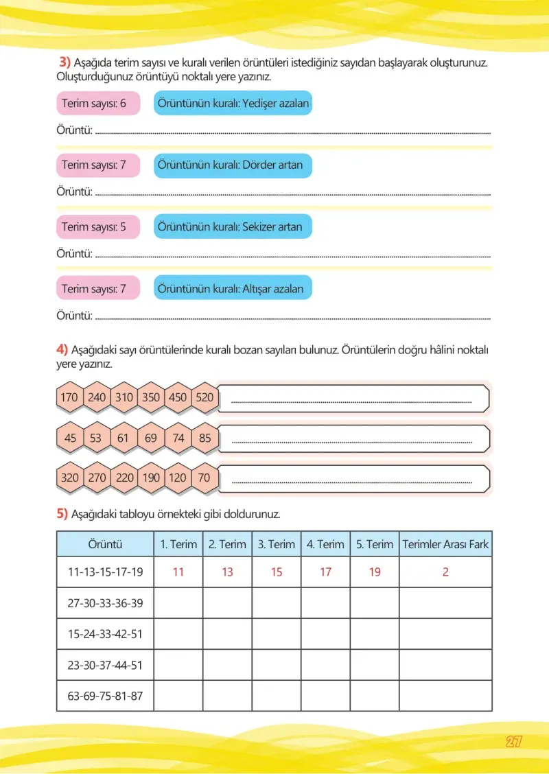 4. Sınıf Matematik Ders Kitabı Cevapları Meb Yayınları Çalışma Kitabı 1 Sayfa 27