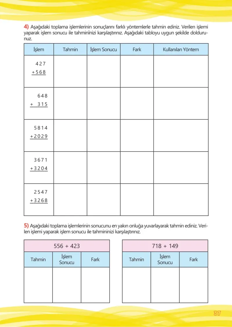 4. Sınıf Matematik Ders Kitabı Cevapları Meb Yayınları Çalışma Kitabı 1 Sayfa 37