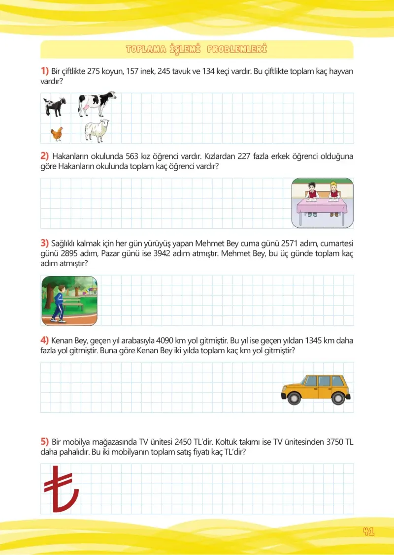 4. Sınıf Matematik Ders Kitabı Cevapları Meb Yayınları Çalışma Kitabı 1 Sayfa 41