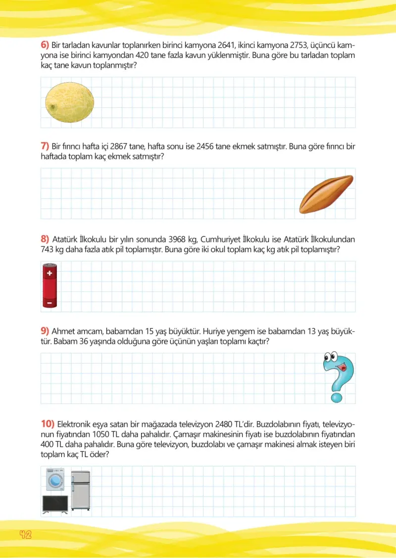 4. Sınıf Matematik Ders Kitabı Cevapları Meb Yayınları Çalışma Kitabı 1 Sayfa 42
