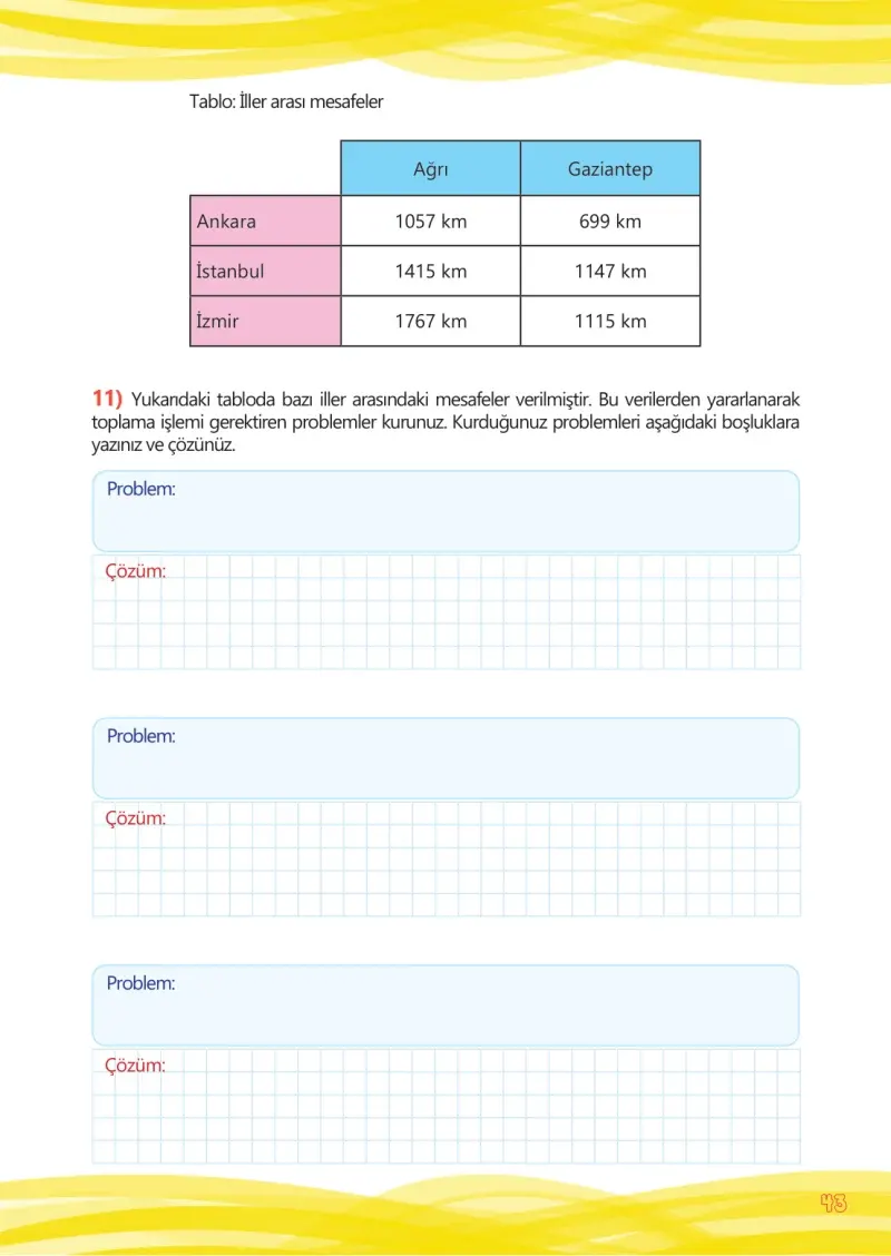 4. Sınıf Matematik Ders Kitabı Cevapları Meb Yayınları Çalışma Kitabı 1 Sayfa 43