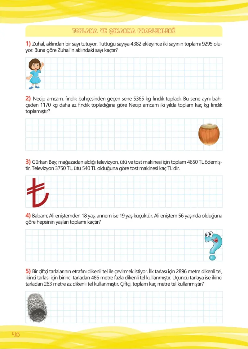 4. Sınıf Matematik Ders Kitabı Cevapları Meb Yayınları Çalışma Kitabı 1 Sayfa 46