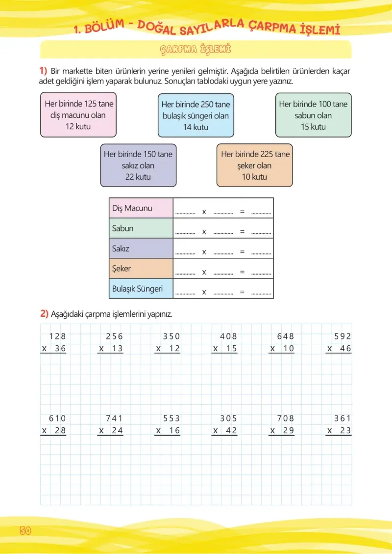 4. Sınıf Matematik Ders Kitabı Cevapları Meb Yayınları Çalışma Kitabı 1 Sayfa 50