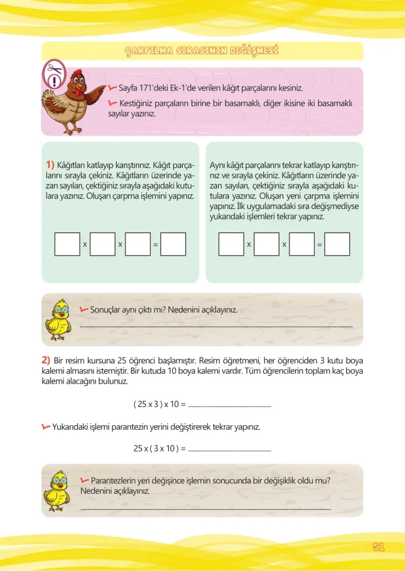 4. Sınıf Matematik Ders Kitabı Cevapları Meb Yayınları Çalışma Kitabı 1 Sayfa 51