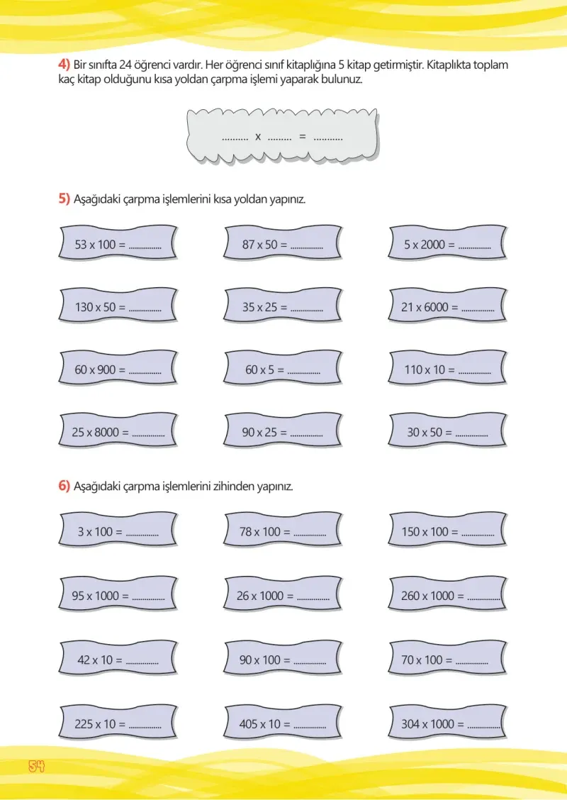 4. Sınıf Matematik Ders Kitabı Cevapları Meb Yayınları Çalışma Kitabı 1 Sayfa 54