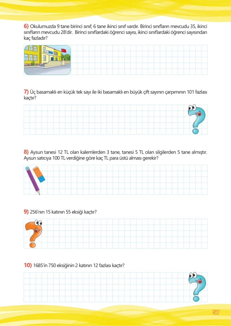 4. Sınıf Matematik Ders Kitabı Cevapları Meb Yayınları Çalışma Kitabı 1 Sayfa 57