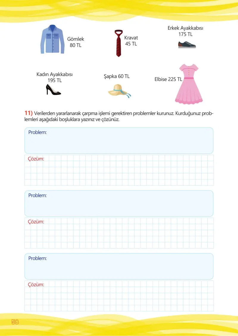 4. Sınıf Matematik Ders Kitabı Cevapları Meb Yayınları Çalışma Kitabı 1 Sayfa 58