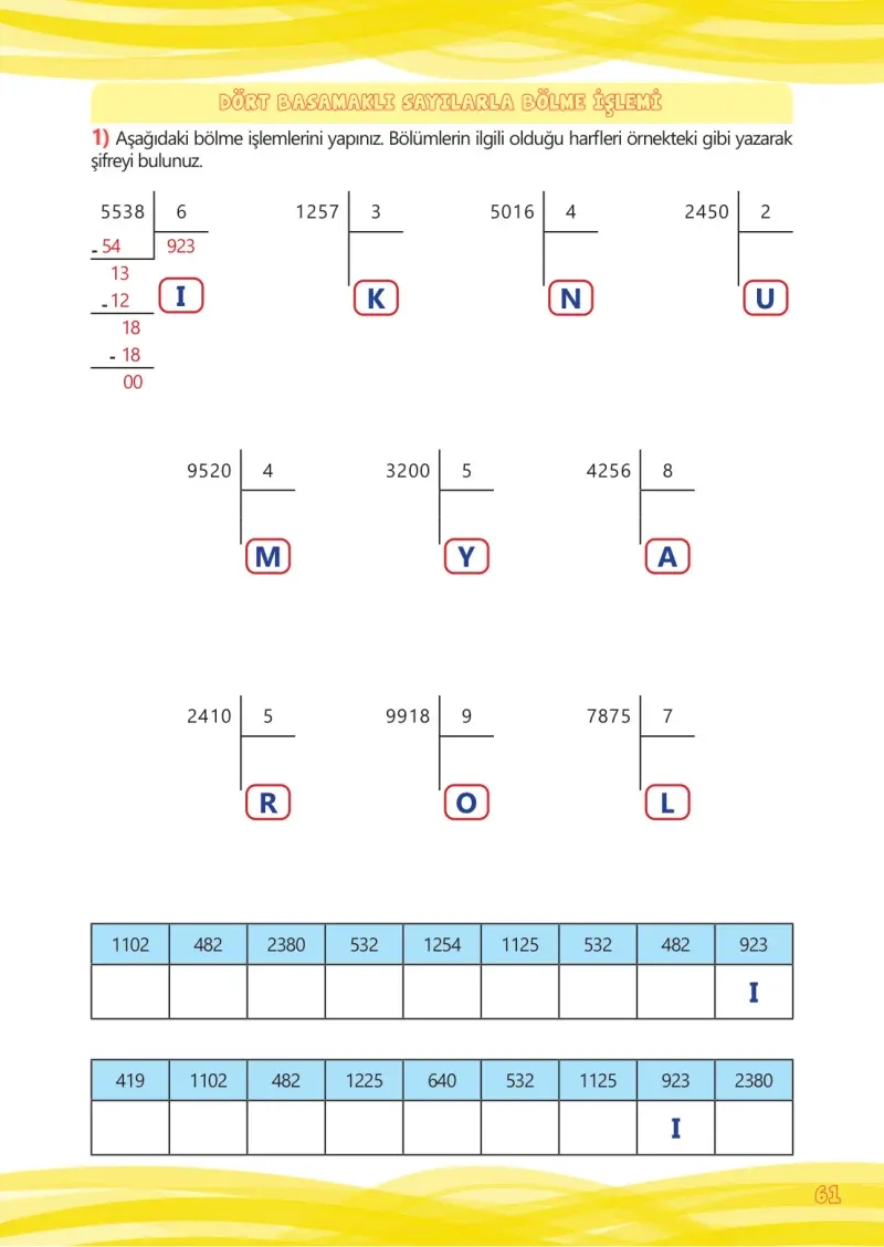 4. Sınıf Matematik Ders Kitabı Cevapları Meb Yayınları Çalışma Kitabı 1 Sayfa 61