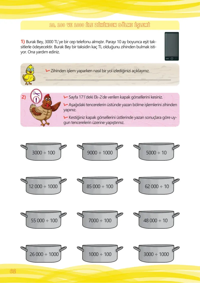 4. Sınıf Matematik Ders Kitabı Cevapları Meb Yayınları Çalışma Kitabı 1 Sayfa 62