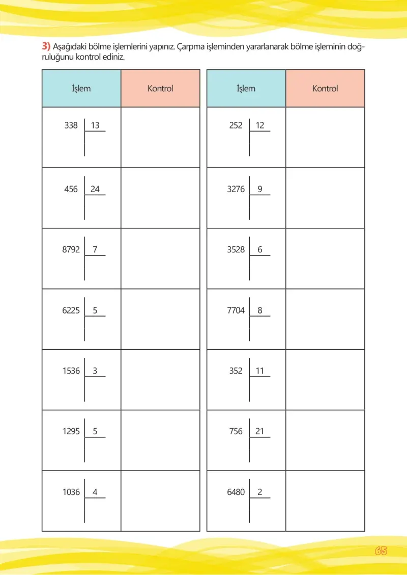 4. Sınıf Matematik Ders Kitabı Cevapları Meb Yayınları Çalışma Kitabı 1 Sayfa 65