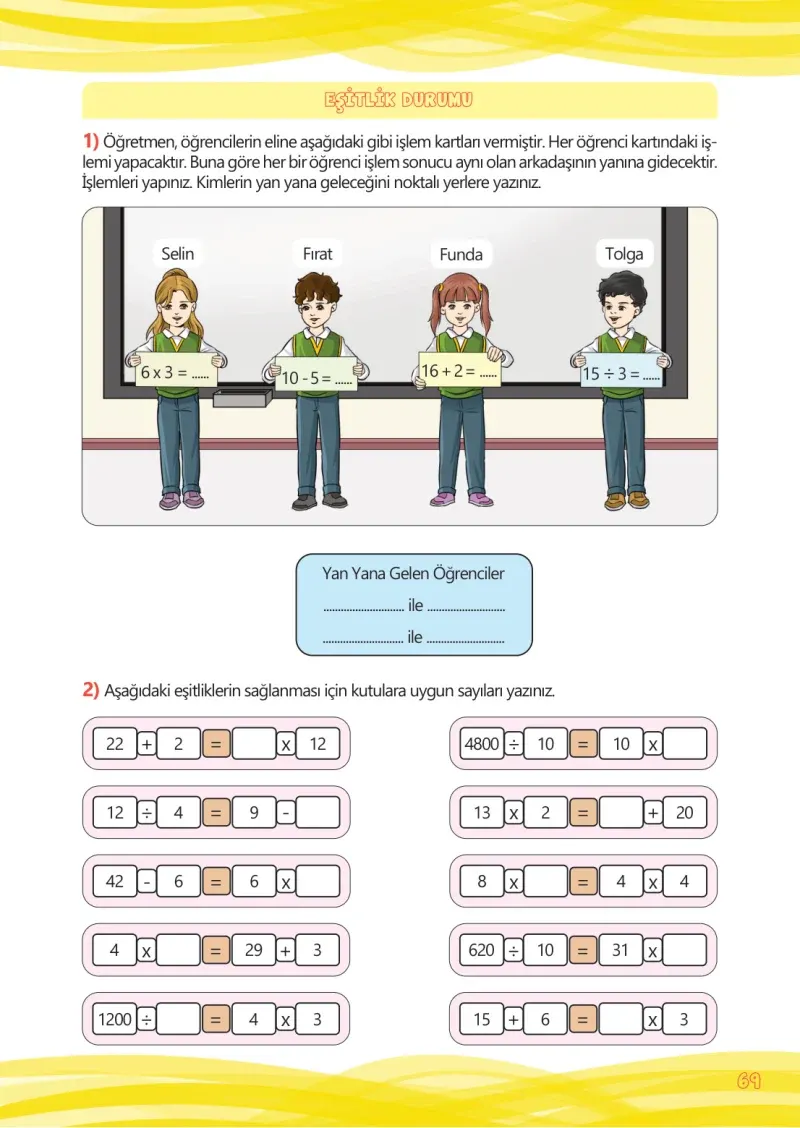 4. Sınıf Matematik Ders Kitabı Cevapları Meb Yayınları Çalışma Kitabı 1 Sayfa 69