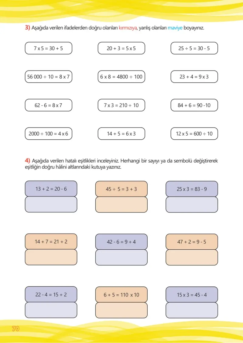 4. Sınıf Matematik Ders Kitabı Cevapları Meb Yayınları Çalışma Kitabı 1 Sayfa 70
