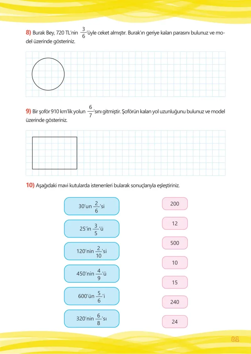 4. Sınıf Matematik Ders Kitabı Cevapları Meb Yayınları Çalışma Kitabı 1 Sayfa 81