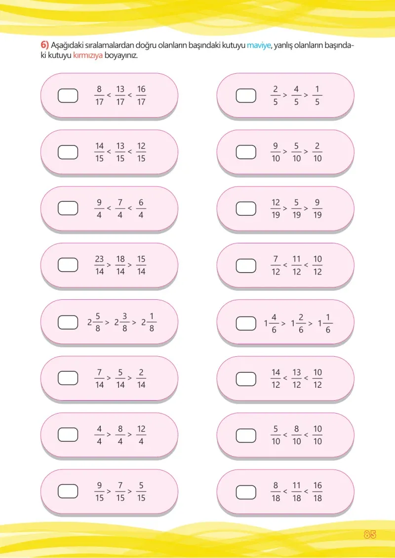 4. Sınıf Matematik Ders Kitabı Cevapları Meb Yayınları Çalışma Kitabı 1 Sayfa 85
