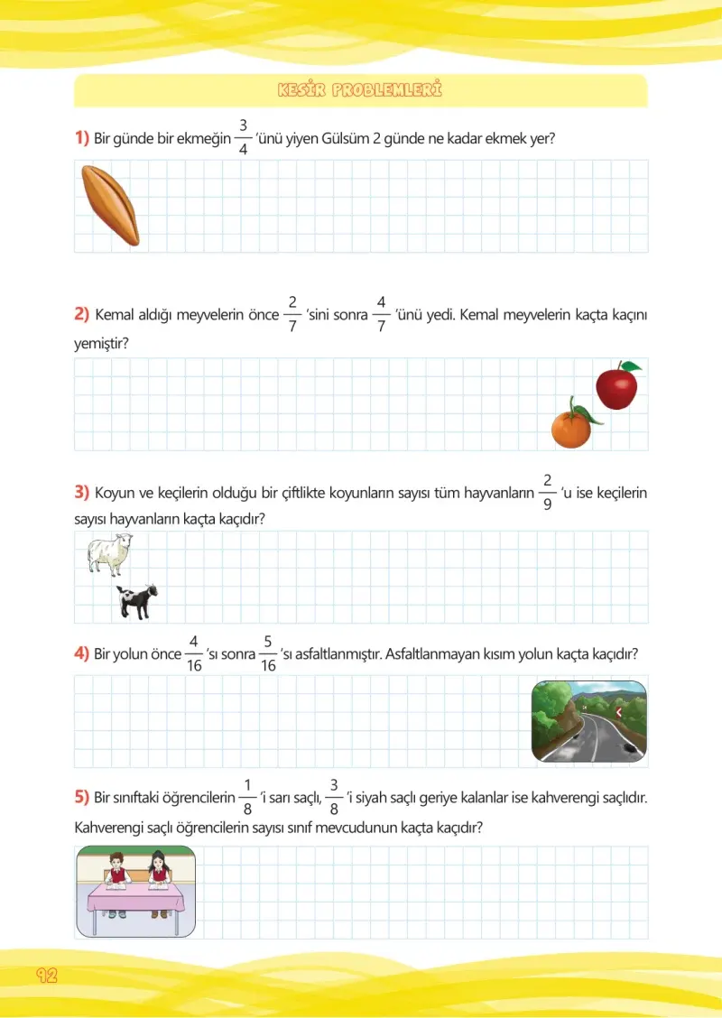 4. Sınıf Matematik Ders Kitabı Cevapları Meb Yayınları Çalışma Kitabı 1 Sayfa 92