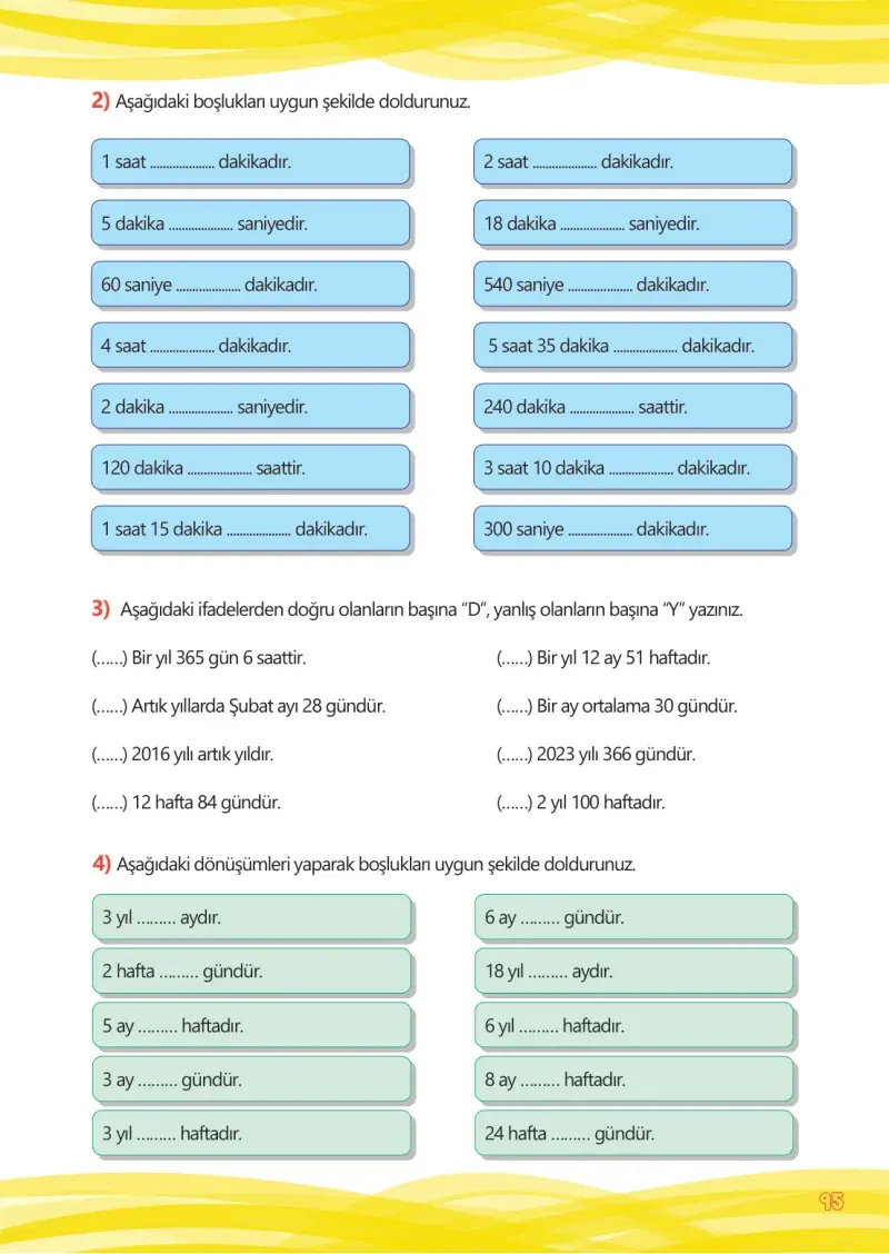 4. Sınıf Matematik Ders Kitabı Cevapları Meb Yayınları Çalışma Kitabı 1 Sayfa 95