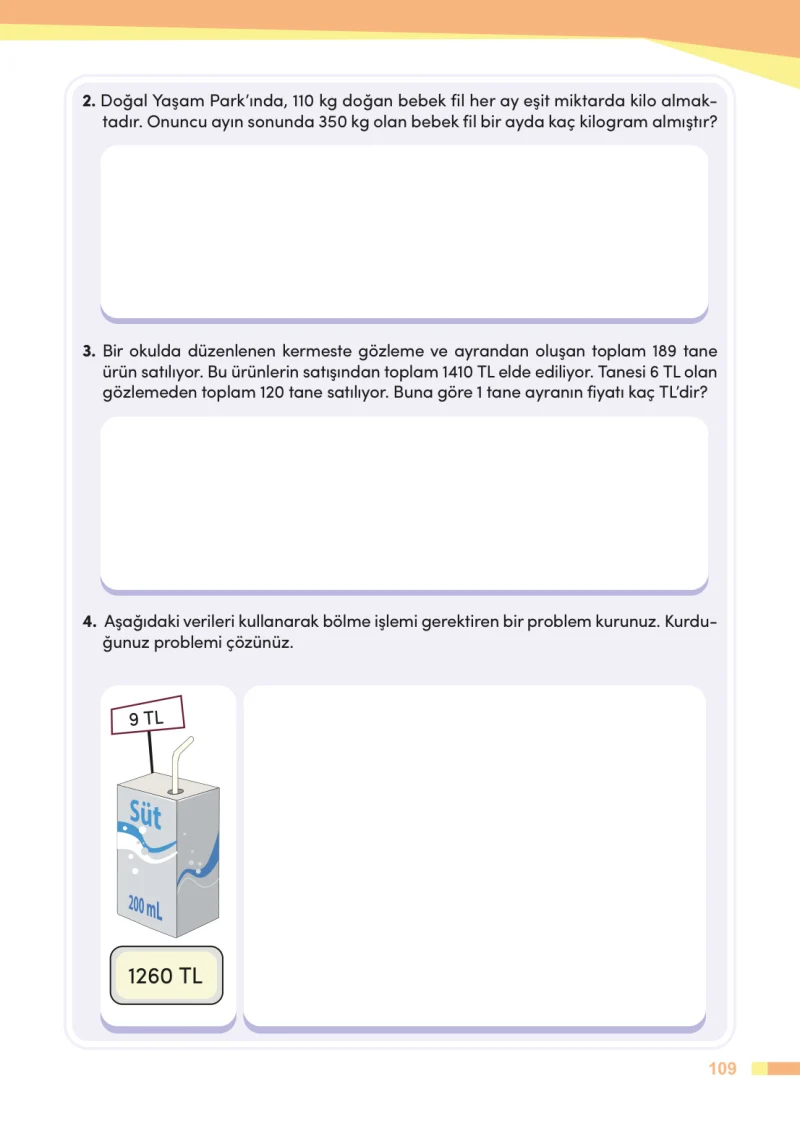 4. Sınıf Matematik Ders Kitabı Cevapları Meb Yayınları Sayfa 109