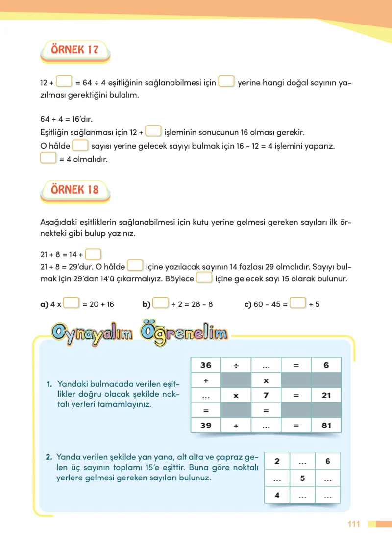 4. Sınıf Matematik Ders Kitabı Cevapları Meb Yayınları Sayfa 111