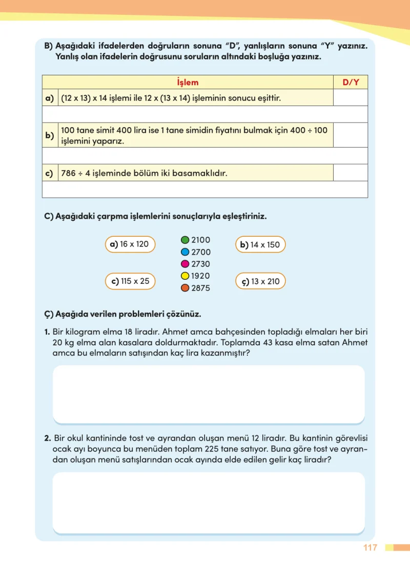 4. Sınıf Matematik Ders Kitabı Cevapları Meb Yayınları Sayfa 117