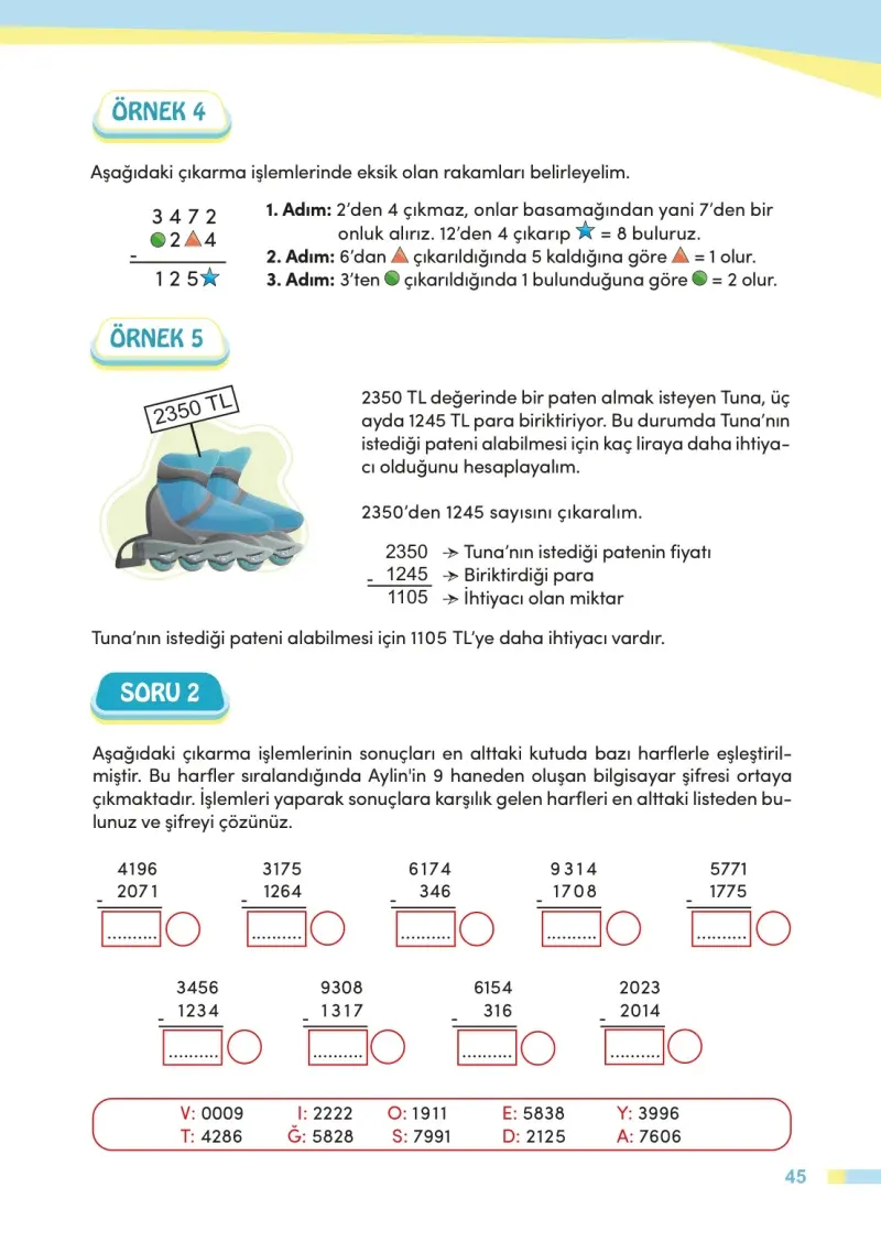 4. Sınıf Matematik Ders Kitabı Cevapları Meb Yayınları Sayfa 45