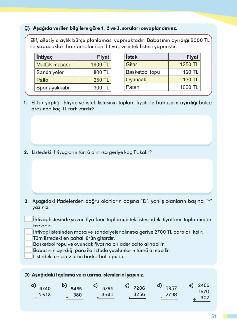 4. Sınıf Matematik Ders Kitabı Cevapları Meb Yayınları Sayfa 51