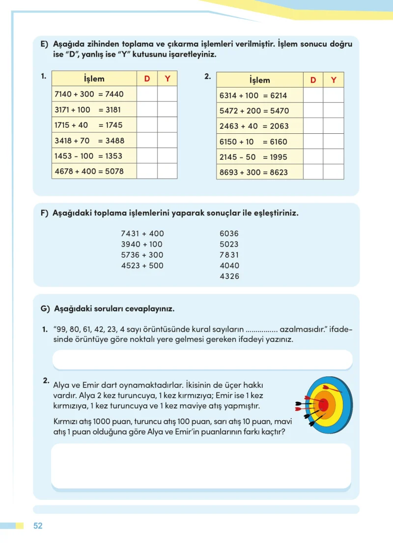 4. Sınıf Matematik Ders Kitabı Cevapları Meb Yayınları Sayfa 52