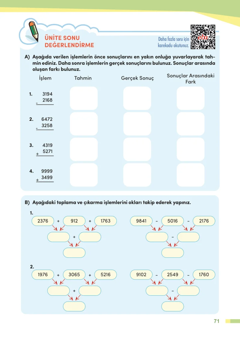 4. Sınıf Matematik Ders Kitabı Cevapları Meb Yayınları Sayfa 71