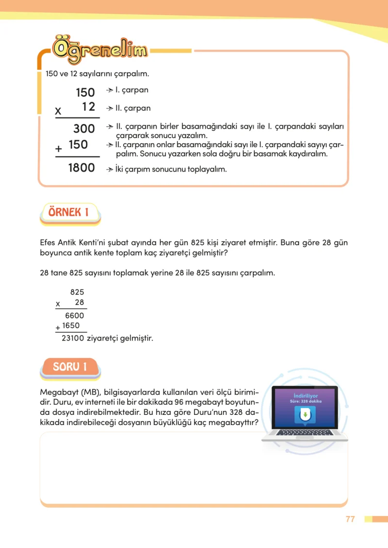 4. Sınıf Matematik Ders Kitabı Cevapları Meb Yayınları Sayfa 77