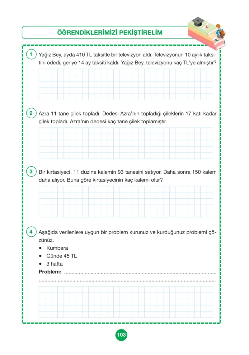 4. Sınıf Matematik Ders Kitabı Cevapları Pasifik Yayınları Sayfa 103