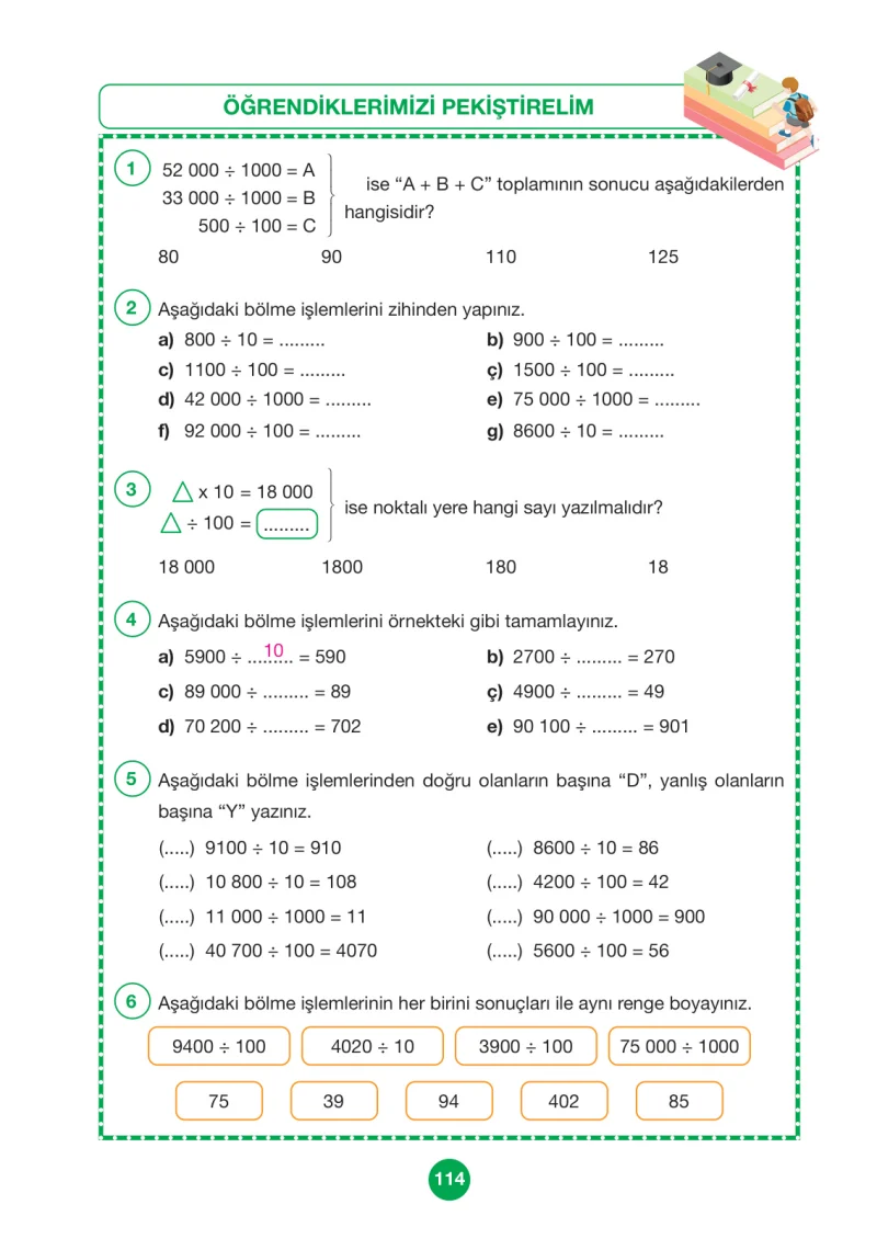4. Sınıf Matematik Ders Kitabı Cevapları Pasifik Yayınları Sayfa 114