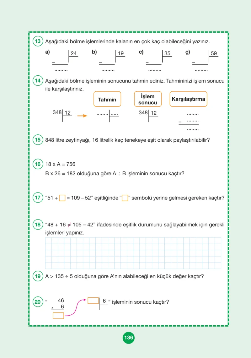 4. Sınıf Matematik Ders Kitabı Cevapları Pasifik Yayınları Sayfa 136