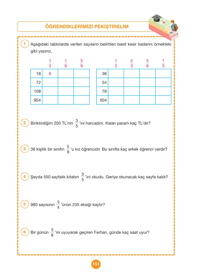 4. Sınıf Matematik Ders Kitabı Cevapları Pasifik Yayınları Sayfa 151