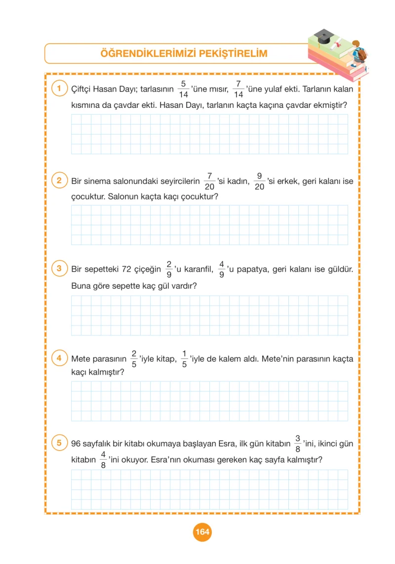4. Sınıf Matematik Ders Kitabı Cevapları Pasifik Yayınları Sayfa 164