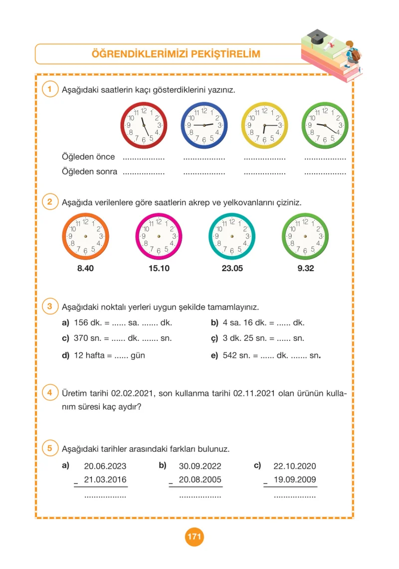 4. Sınıf Matematik Ders Kitabı Cevapları Pasifik Yayınları Sayfa 171