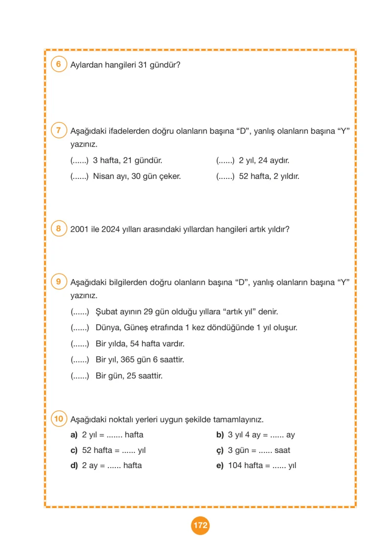 4. Sınıf Matematik Ders Kitabı Cevapları Pasifik Yayınları Sayfa 172