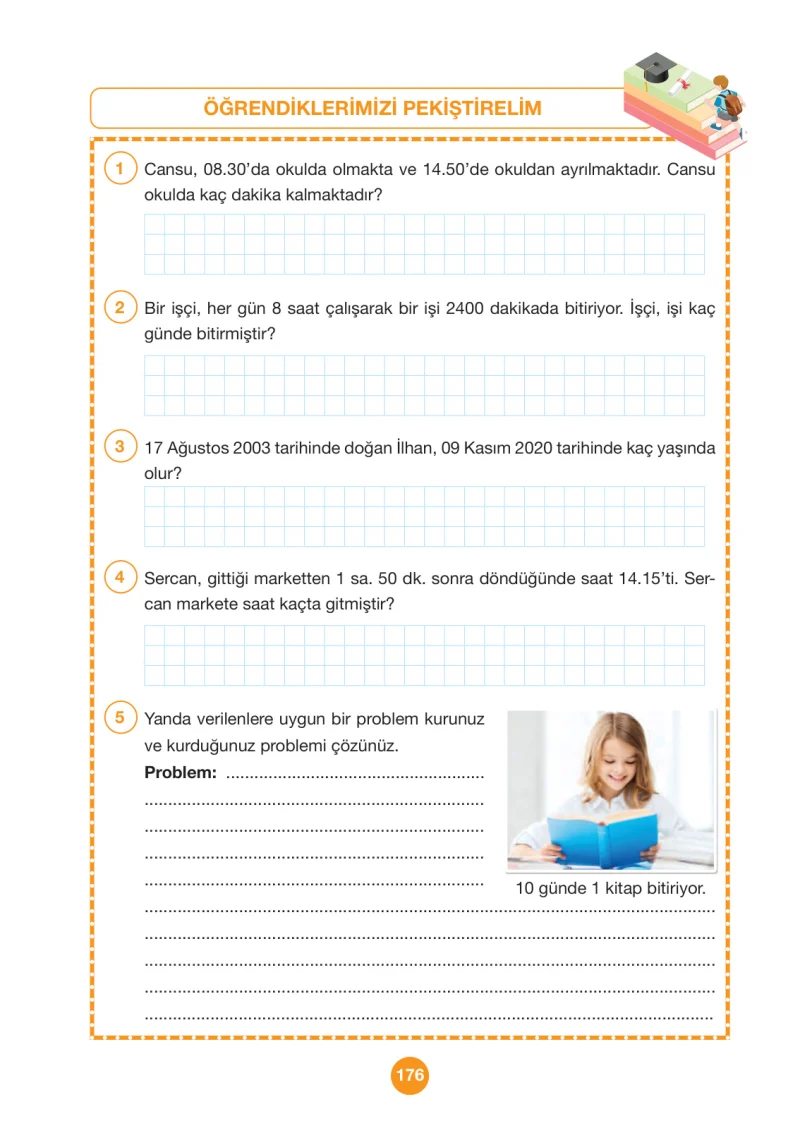 4. Sınıf Matematik Ders Kitabı Cevapları Pasifik Yayınları Sayfa 176