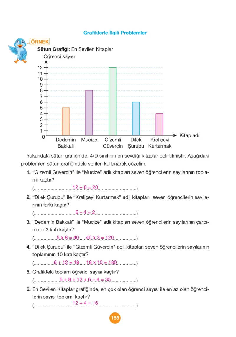 4. Sınıf Matematik Ders Kitabı Cevapları Pasifik Yayınları Sayfa 185