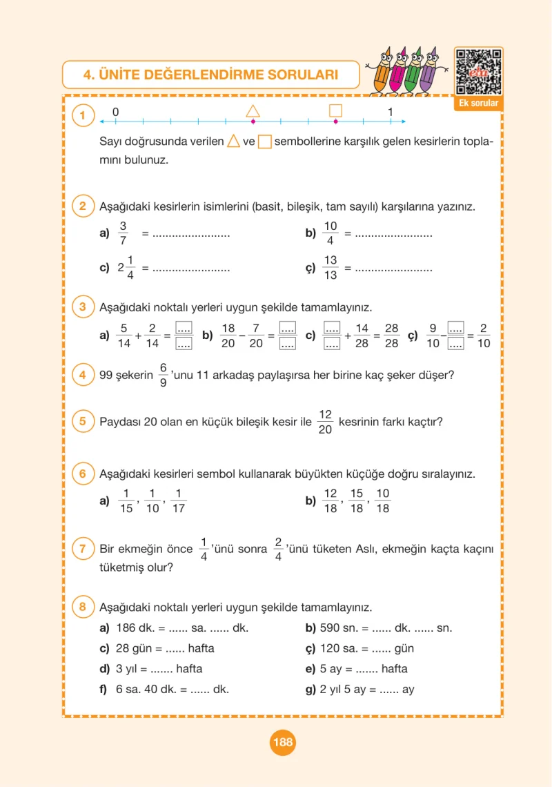 4. Sınıf Matematik Ders Kitabı Cevapları Pasifik Yayınları Sayfa 188