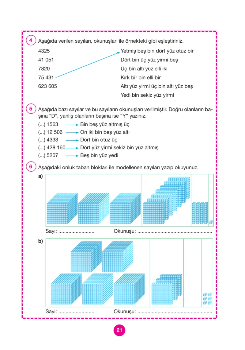 4. Sınıf Matematik Ders Kitabı Cevapları Pasifik Yayınları Sayfa 21