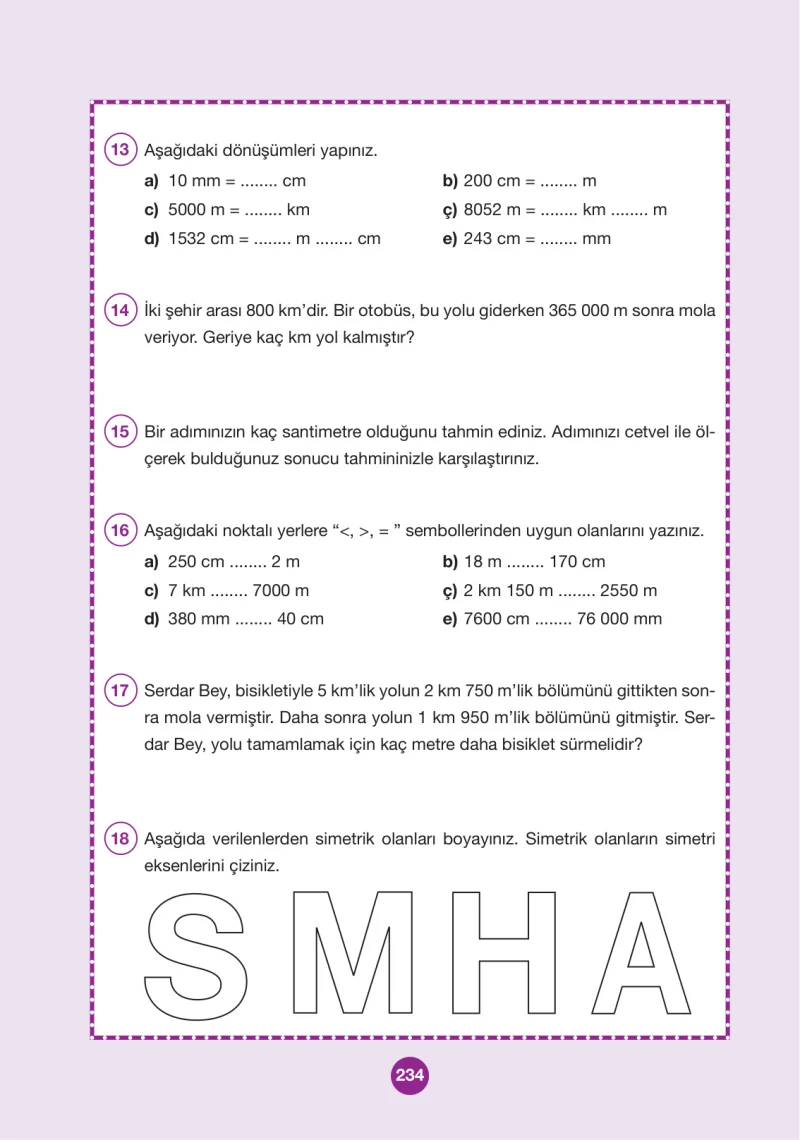 4. Sınıf Matematik Ders Kitabı Cevapları Pasifik Yayınları Sayfa 234