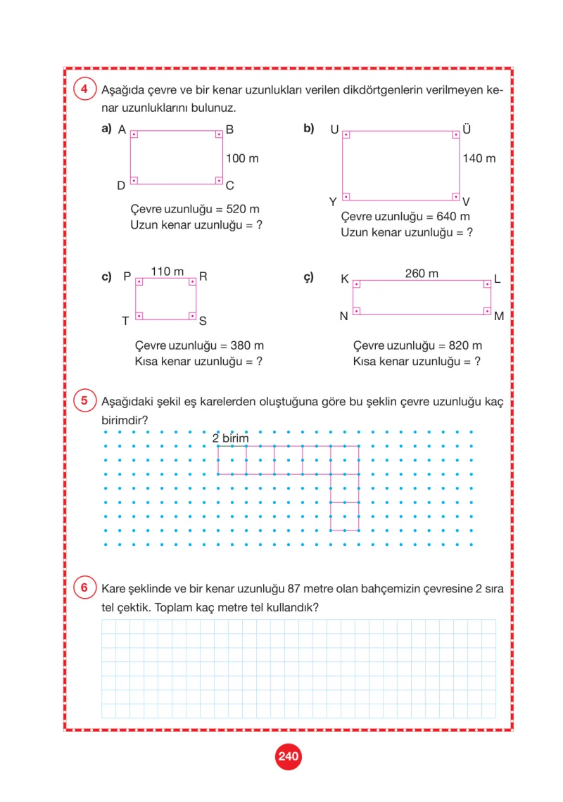 4. Sınıf Matematik Ders Kitabı Cevapları Pasifik Yayınları Sayfa 240