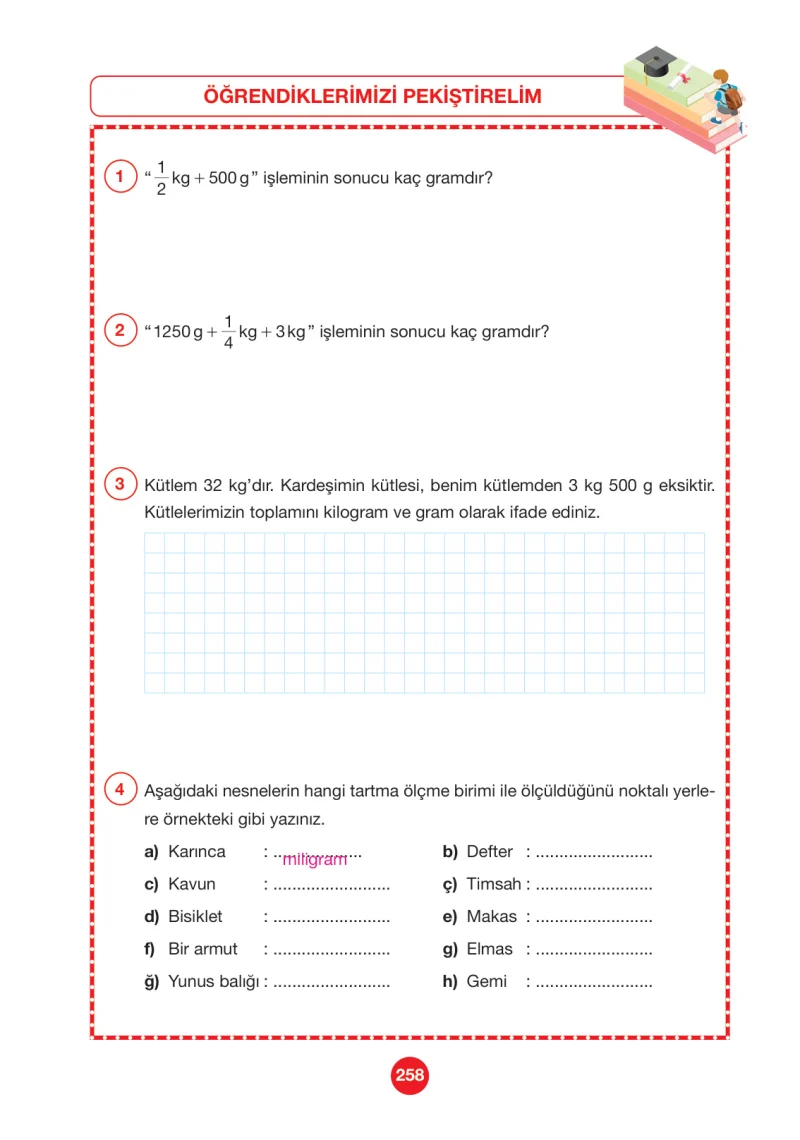 4. Sınıf Matematik Ders Kitabı Cevapları Pasifik Yayınları Sayfa 258