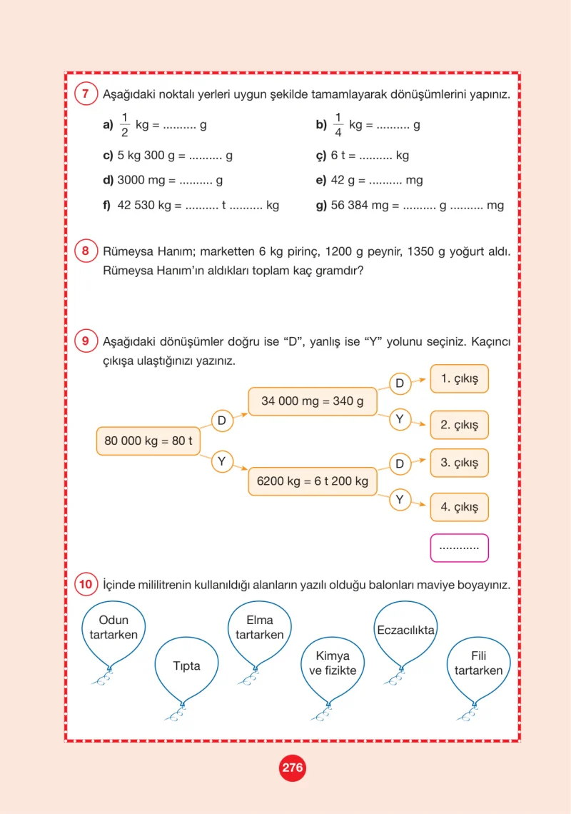 4. Sınıf Matematik Ders Kitabı Cevapları Pasifik Yayınları Sayfa 276