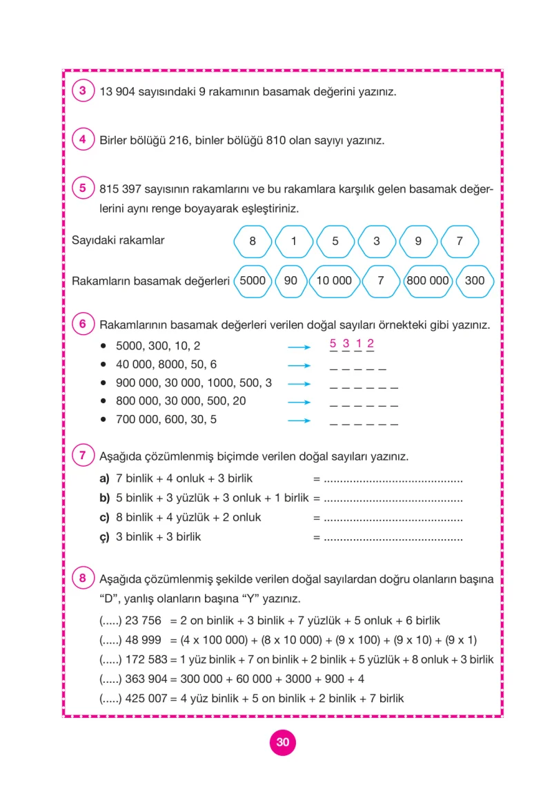 4. Sınıf Matematik Ders Kitabı Cevapları Pasifik Yayınları Sayfa 30