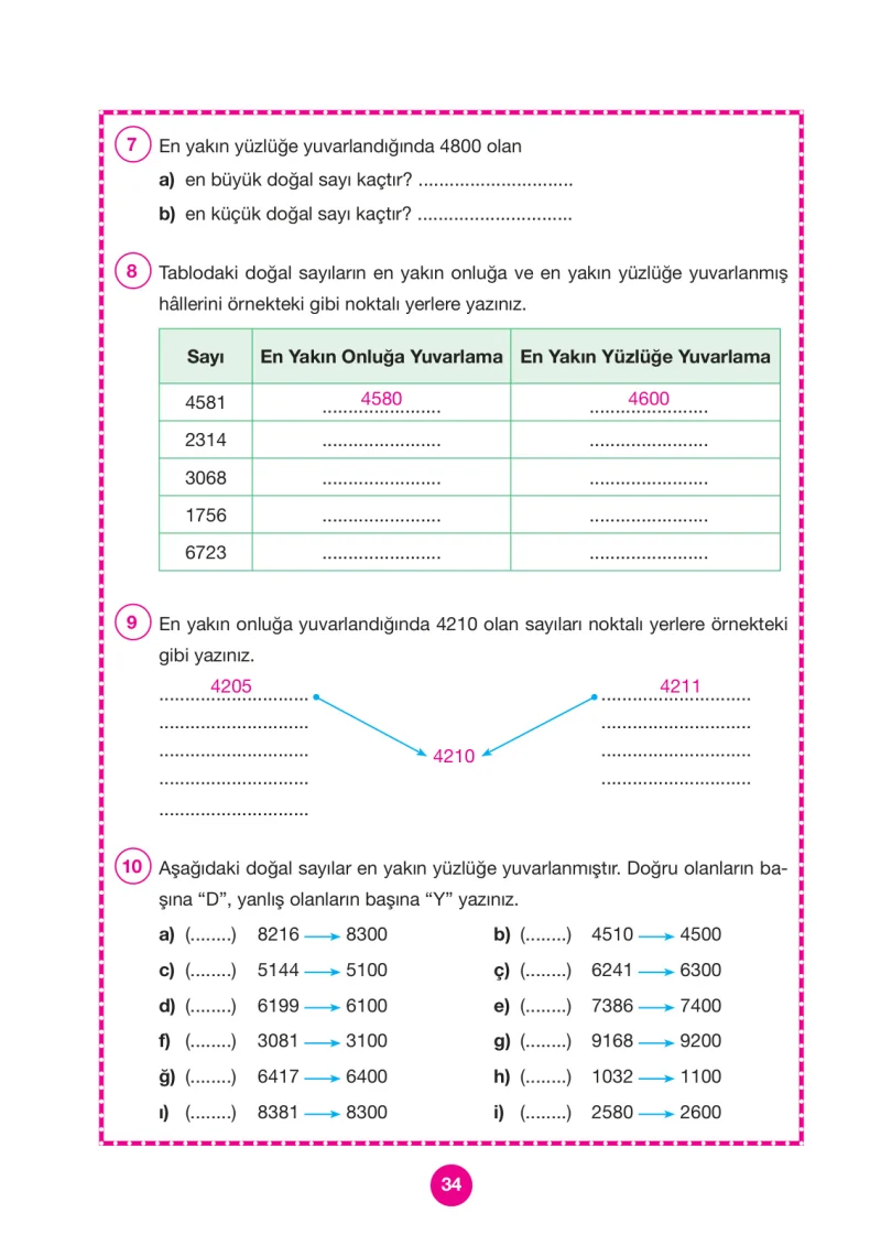 4. Sınıf Matematik Ders Kitabı Cevapları Pasifik Yayınları Sayfa 34
