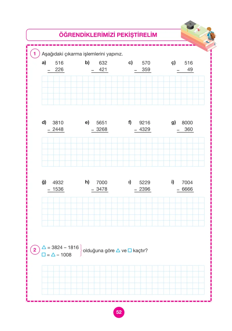 4. Sınıf Matematik Ders Kitabı Cevapları Pasifik Yayınları Sayfa 52