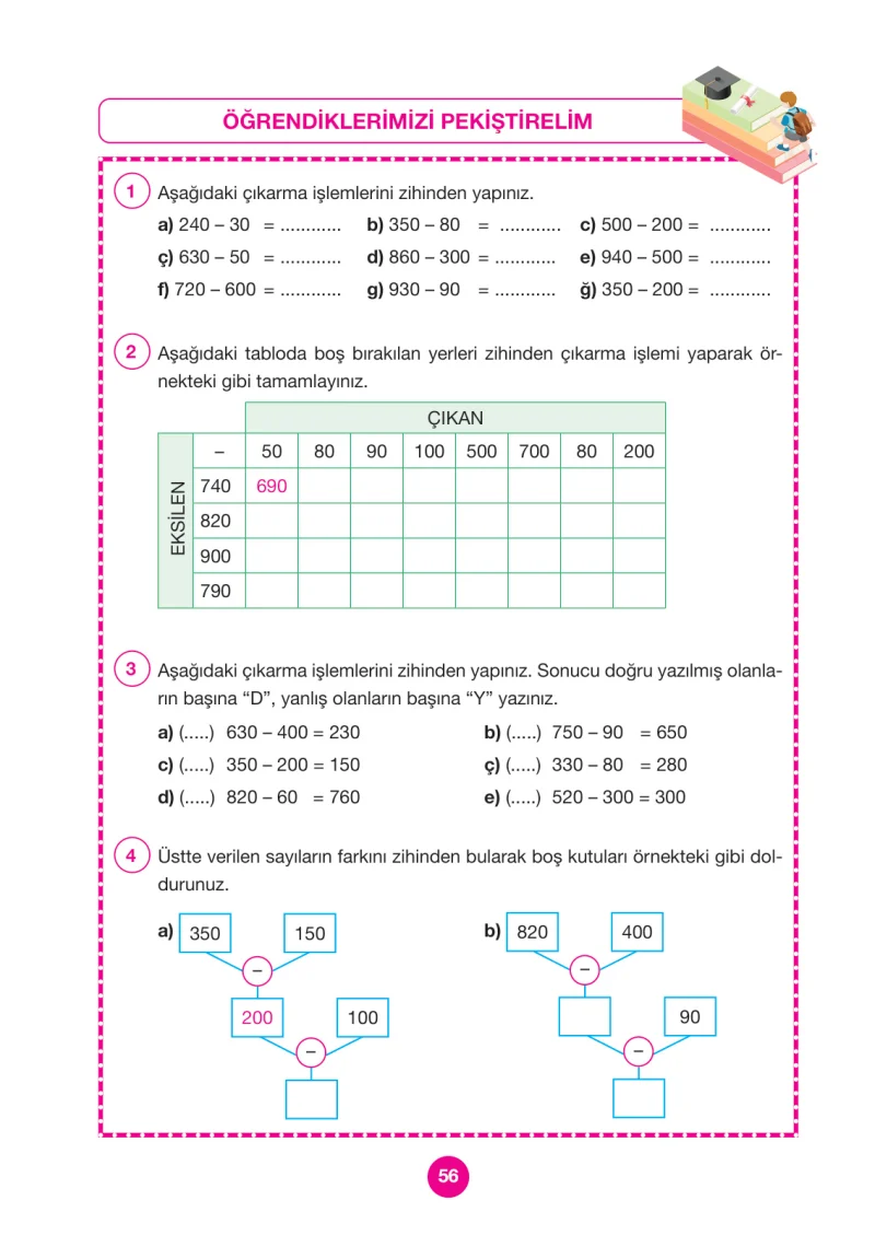 4. Sınıf Matematik Ders Kitabı Cevapları Pasifik Yayınları Sayfa 56